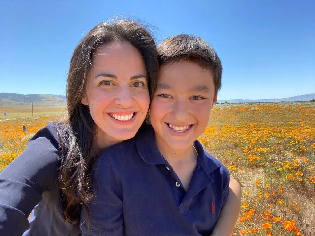 Mom and son selfie in poppy fields